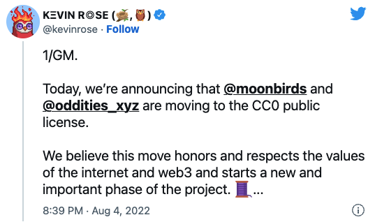Kevin Rose Twitter Moonbirds Announcement